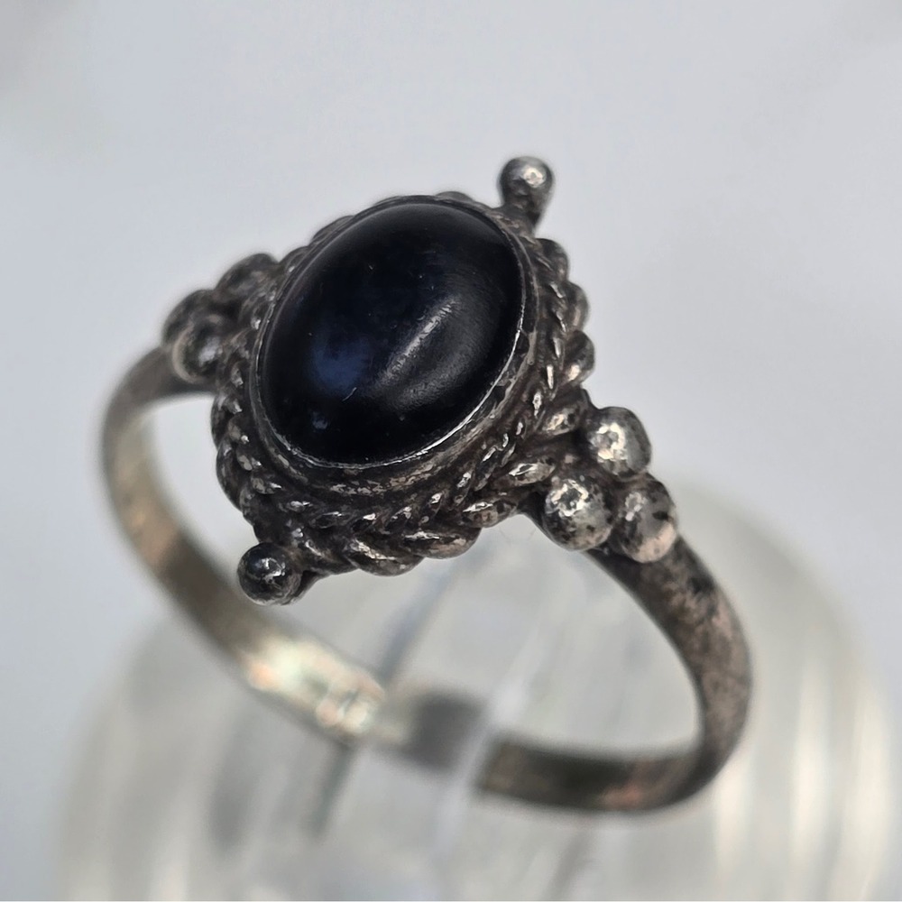 Vintage FAS 925 Sterling Silver Black Onyx Rings Floral Ornate Sizes 5 & 6.5 - Picture 4 of 8